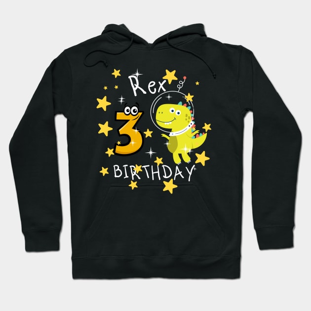 Kids 3 Year Old 3rd Birthday Boy T Rex Dinosaur Space Hoodie by Johner_Clerk_Design